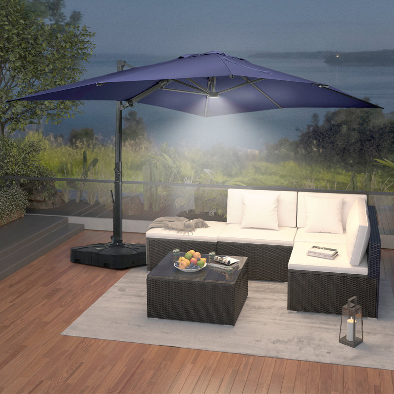 Myleigh-Brooke 156'' x 120'' Rectangular Lighted Cantilever Umbrella, Navy Blue