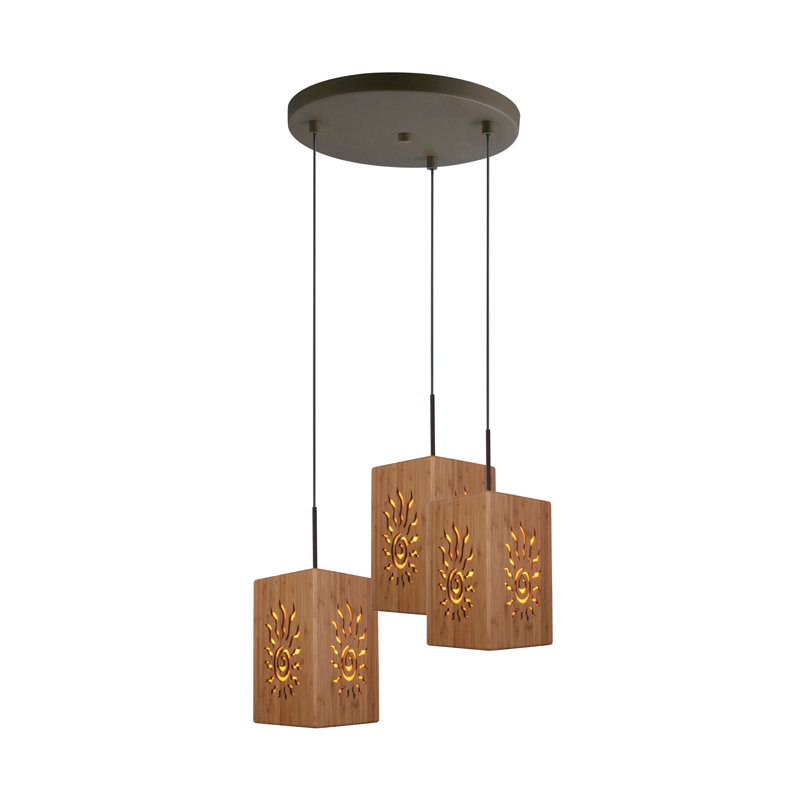 Suspension carrée 3 lumières grappe Newsom, H 72 po x l 21 po x P 21 po, Bronze