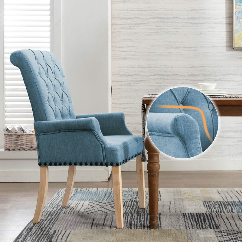 Amdad 41'' H Tufted Upholstered Parsons Chair, Blue, Natural
