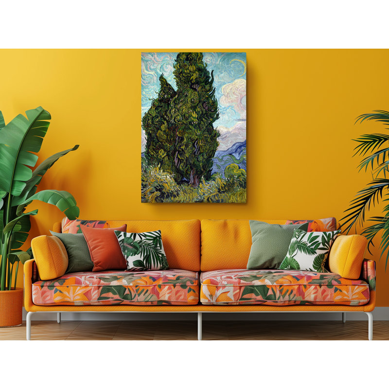 Reproduction de cyprès par Vincent Van Gogh - peinture sur toile tendue, H 60 po x l 40 po x P 2 po