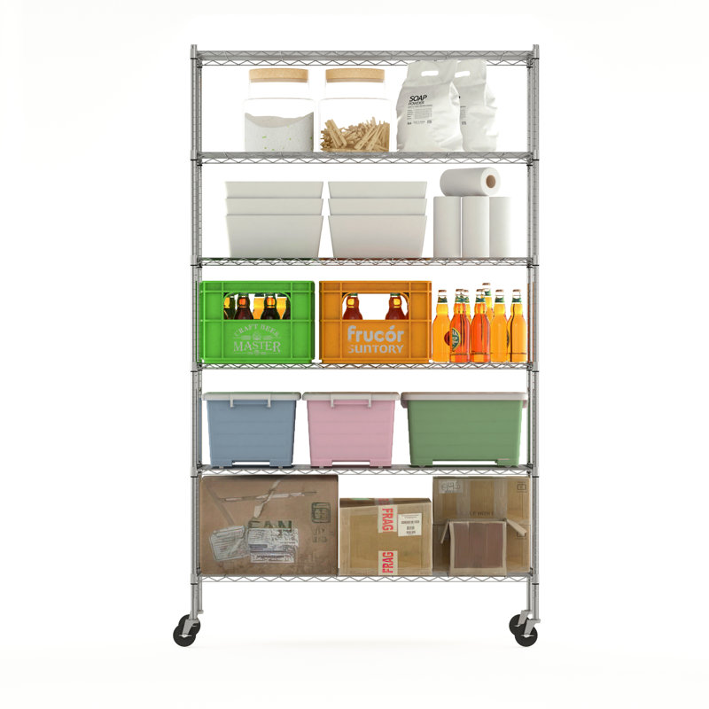 Ceana 6-Tier Metal Storage Shelf Rack, Stainless Steel, 208.28cm H x 121.92cm W x 45.72cm D