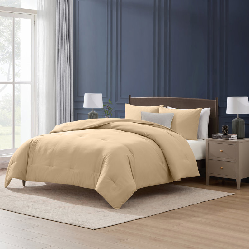  soft microfiber 3 piece comforter set with pillow shams, Beige, King Comforter + 2 King Shams