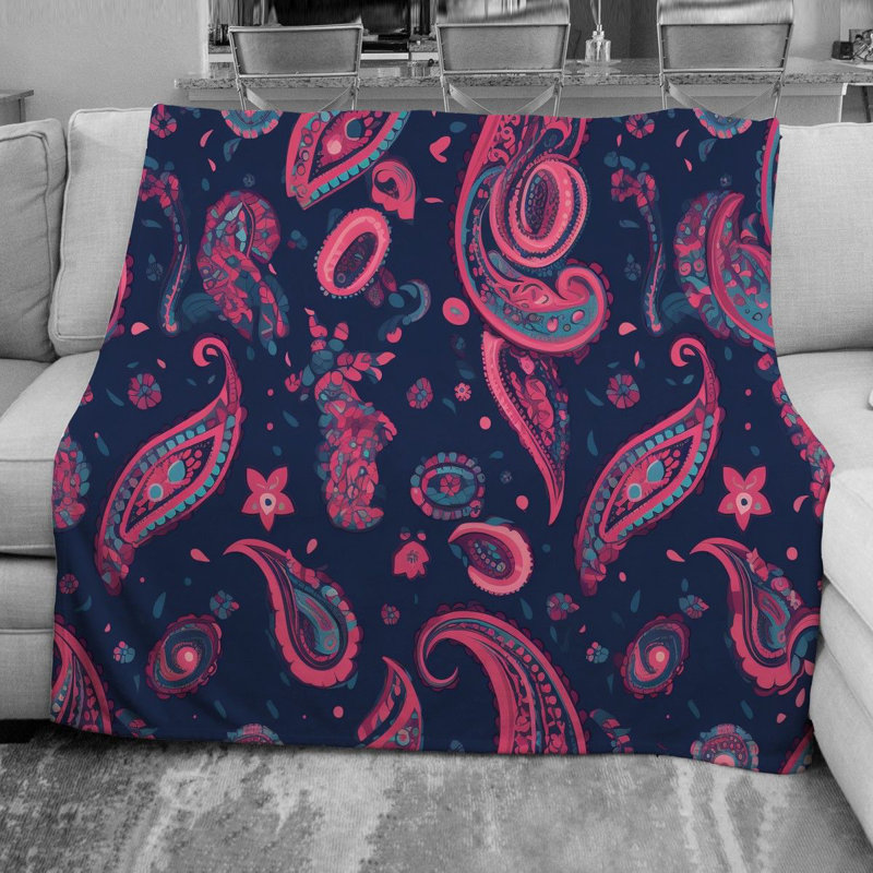 Machine Printed Throw Blanket, 68" W x 80" L, Blue/Pink