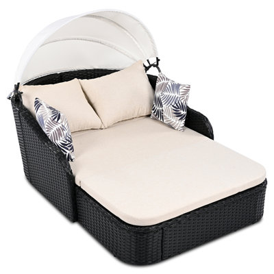Adjustable Canopy Outdoor Sun Lounger with Stylish Curved Armrests and Sloped Backrest for Ultimate Relaxation by Bay Isle Home