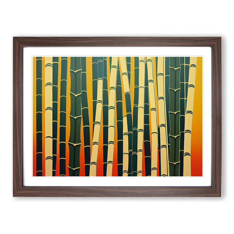 Illuminated Abstract Bamboo Forest - Single Picture Frame Print, 34cm H x 46cm W x 2cm D, Walnut