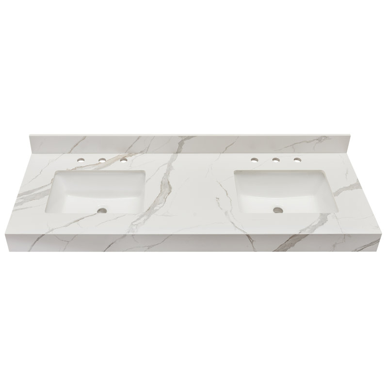 Calacatta White Composite Double Vanity Top with Sinks