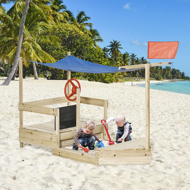 Outsunny x Solid Wood Sandbox with Cover