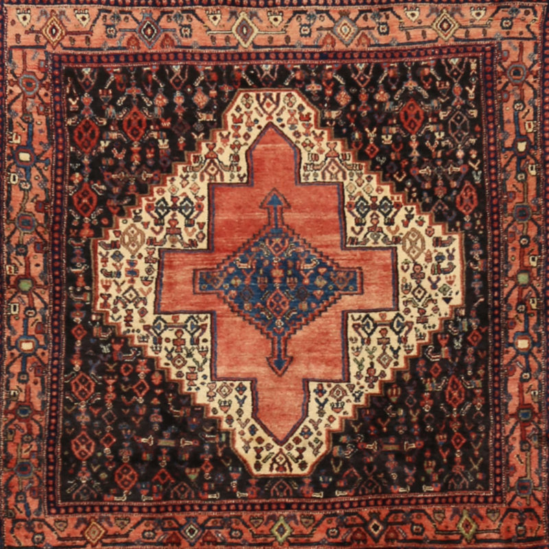 Tapis oriental noir / ivoire, Rond 8 pi