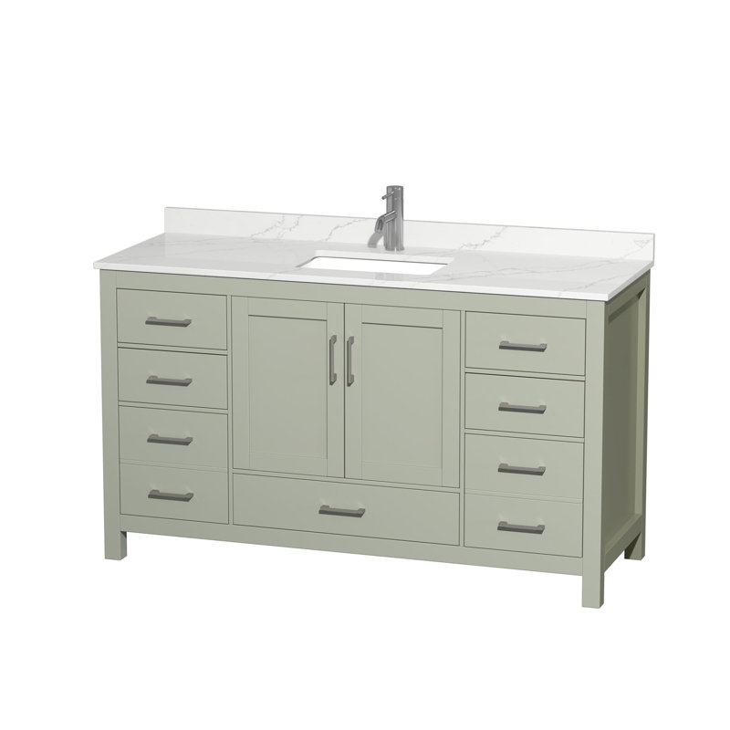 Sheffield 60" Freestanding Single Bathroom Vanity with Quartz Top, Green, Brushed Nickel, Giotto Quartz