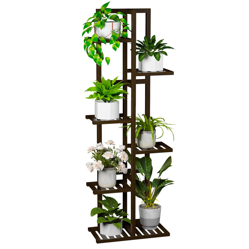 Étagère d'angle à 6 niveaux en bambou pour plantes, tablette d'intérieur haute pour plusieurs plantes, Brown