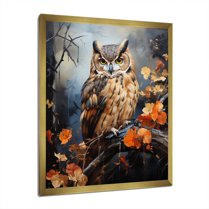 " Brown Owl Overture III ", 20" H x 12" W x 1" D, Gold Picture Framed