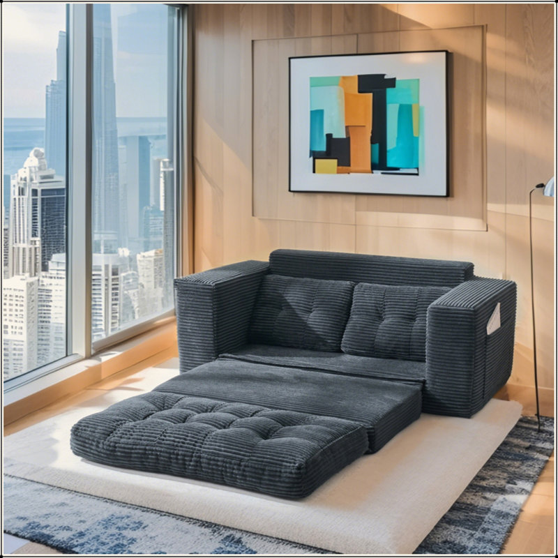 Canapé-lit à causeuse avec mousse à mémoire de forme et structure en acier - sans assemblage, conception convertible 2-en-1, tissu en velours côtelé - canapé compact pour les petits espaces, les appartements, le bureau à domicile et la chambre à coucher