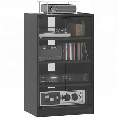 Media Cabinet with Stereo Storage, Vinyl Record Stand, and Adjustable Shelves for Modern Entertainment Centers