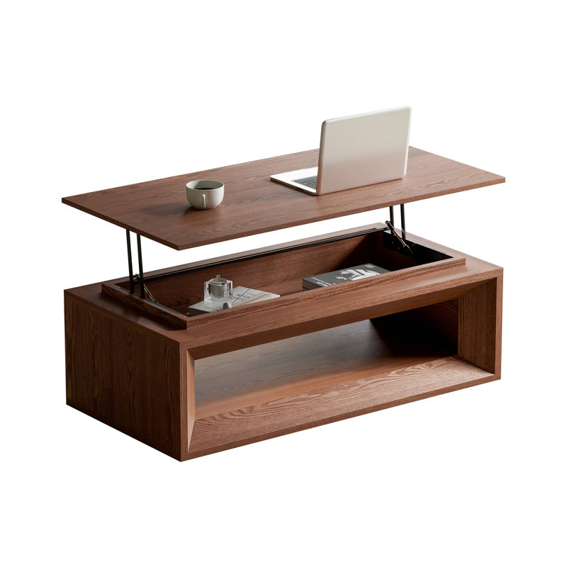 Table basse 43,3 po à plateau relevable moderne en placage de bois massif, Walnut