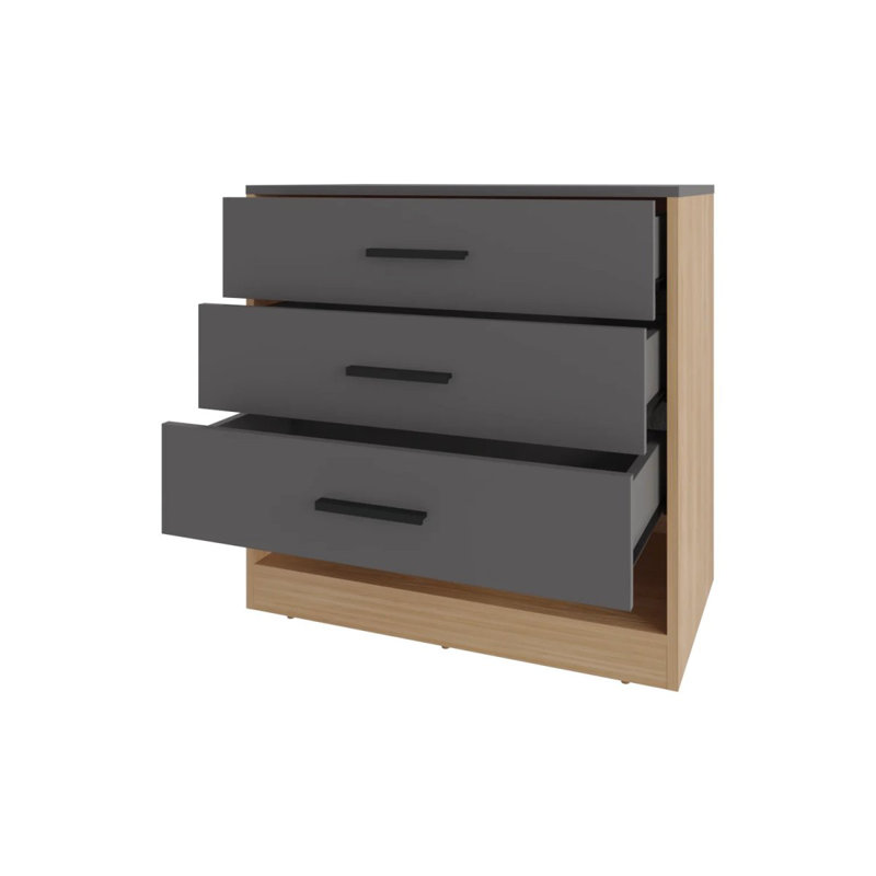 Commode à 3 tiroirs et tablette ouverte en chêne naturel et gris mat