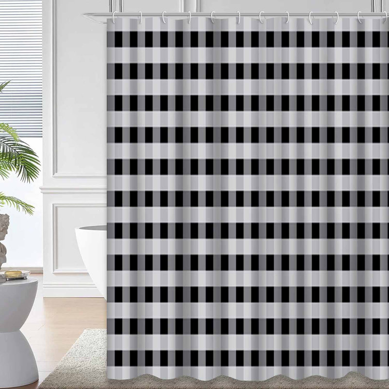 Rideau de douche noir à motif abstrait en toile de vichy noire avec 12 crochets, L 72 po x l 72 po