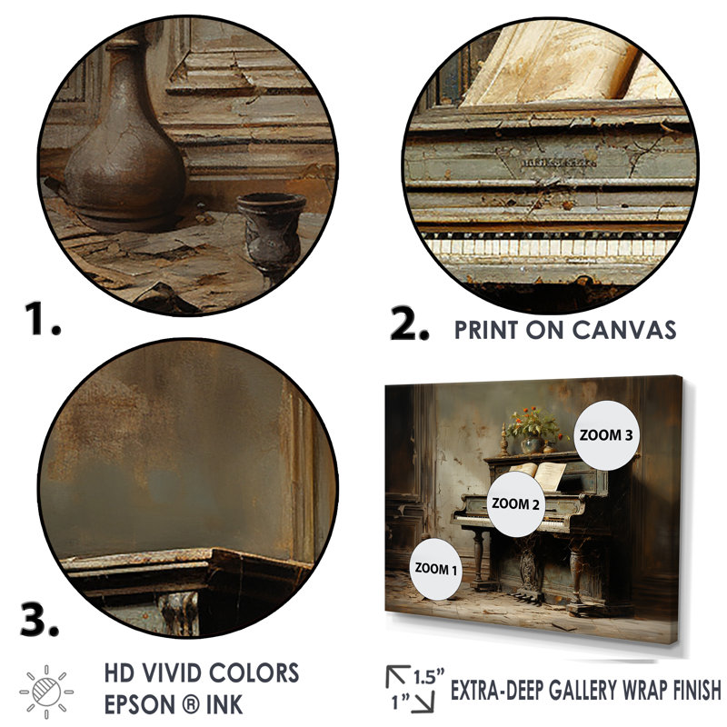 Vintage Piano Keys II Framed Canvas Art in Brown