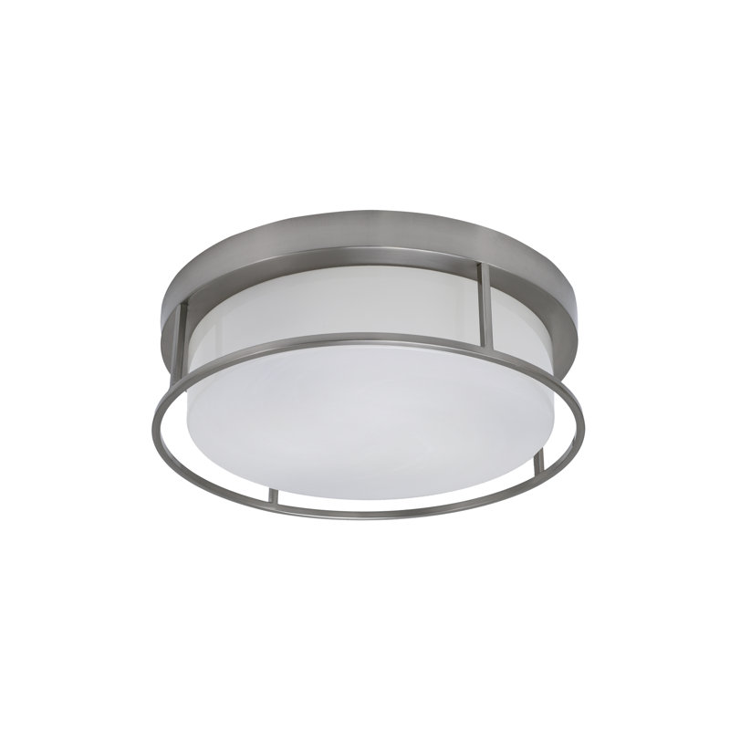 16" Flush Mount, 3-Bulbs, With White Marble Glass, Brushed Nickel