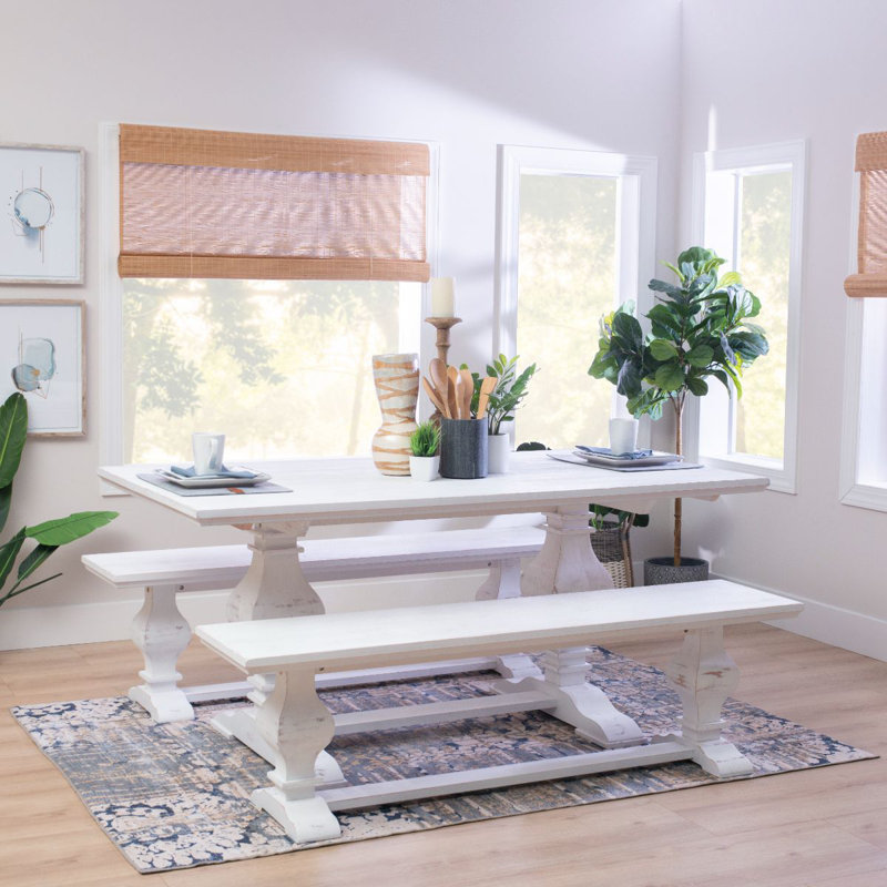 Strickler 6-Person Pine Solid Wood Dining Set, White