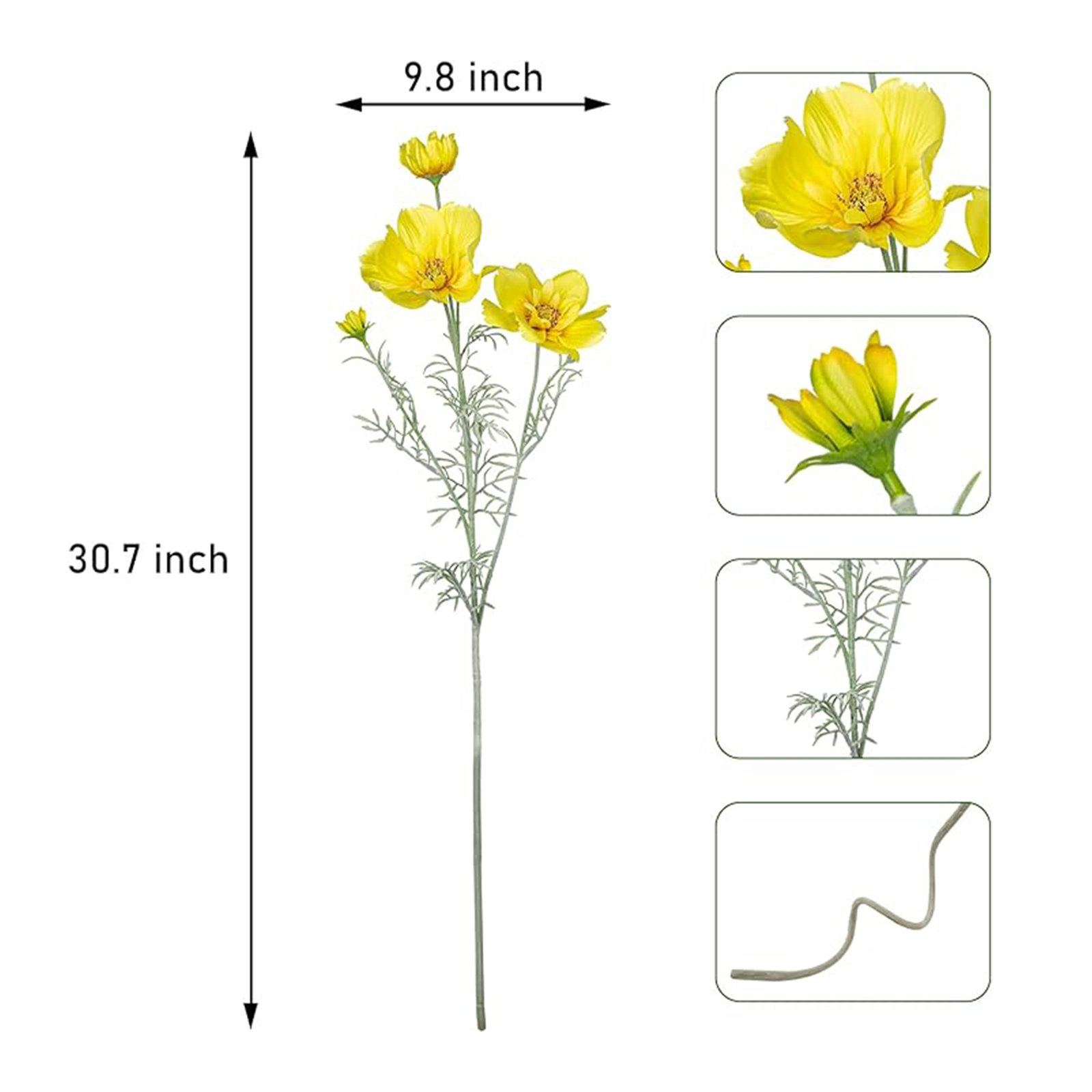 Creamy White Silk Decorative Artificial Cornflower, Yellow, 30.7" x 9.8"
