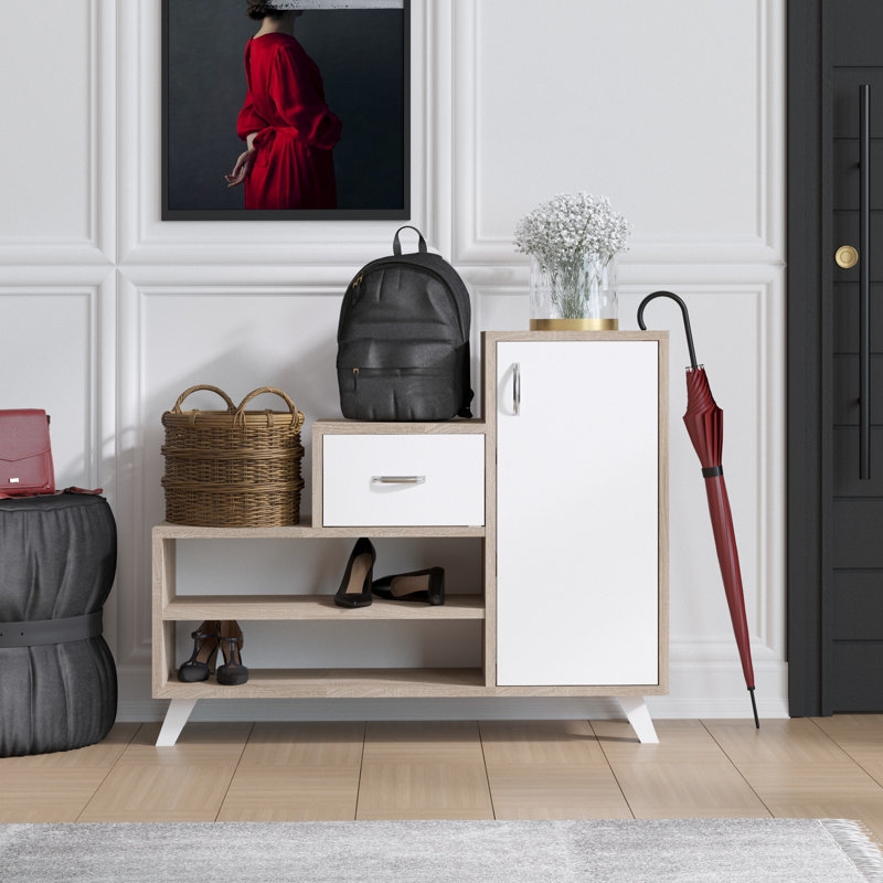 Retro 20 Pair Shoe Storage Cabinet, Beige/White