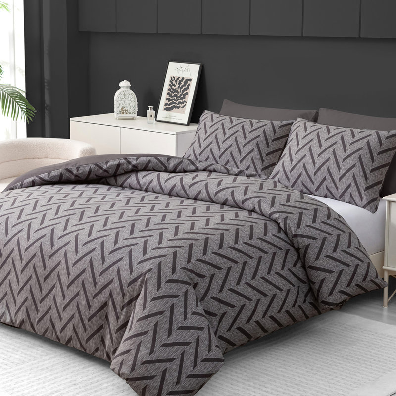 Premium Reversible Duvet Cover Set with Zipper Closure and Corner Ties, Double Duvet Cover + 2 Standard Pillowcases