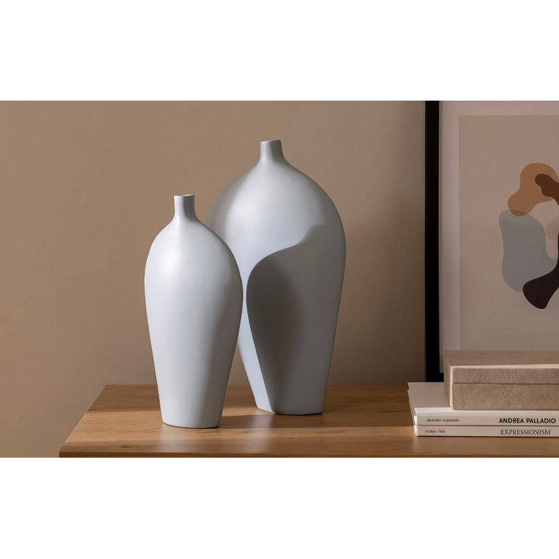 Crisinda Ceramic Table Vase, White, 22cm H x 5cm W x 24cm D