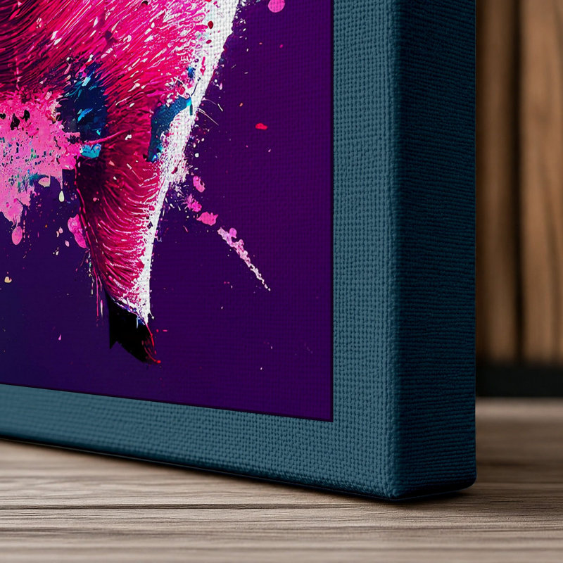 Pink Pig Pop Modern 1 Piece Wrapped Canvas Wall Art, 24x16 - 61.0 x 40.6 cm, Teal Border