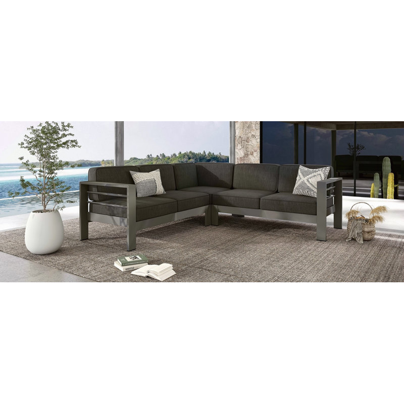 Ensemble de canapé modulaire d'extérieur en aluminium en forme de V
