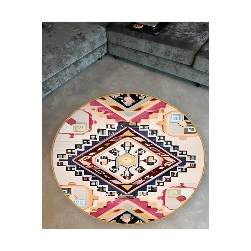 Light Tone Traditional Patterned Round Woven Base Vintage Decorative Carpet, Round 4'