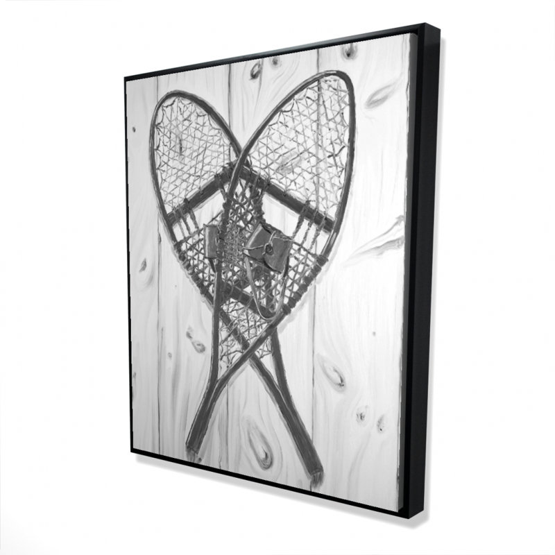 Vintage Monochrome Wood Snowshoes Print On Canvas