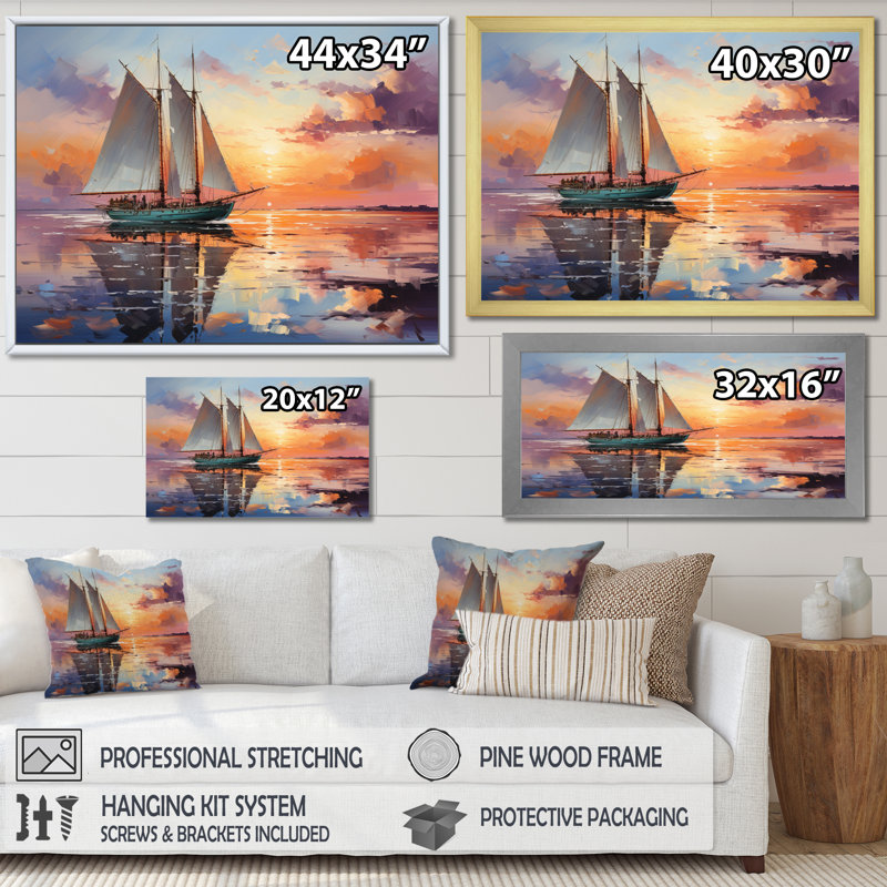 Volner voilier maritime, mélodie I sur toile, Toile tendue, H 16 po x l 32 po x P 1 po