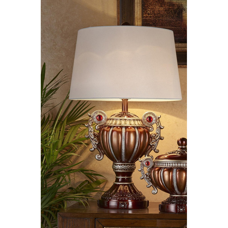 Lampe de table 29,5 "en forme d'urne" Delicata ", bronze avec accents argentés