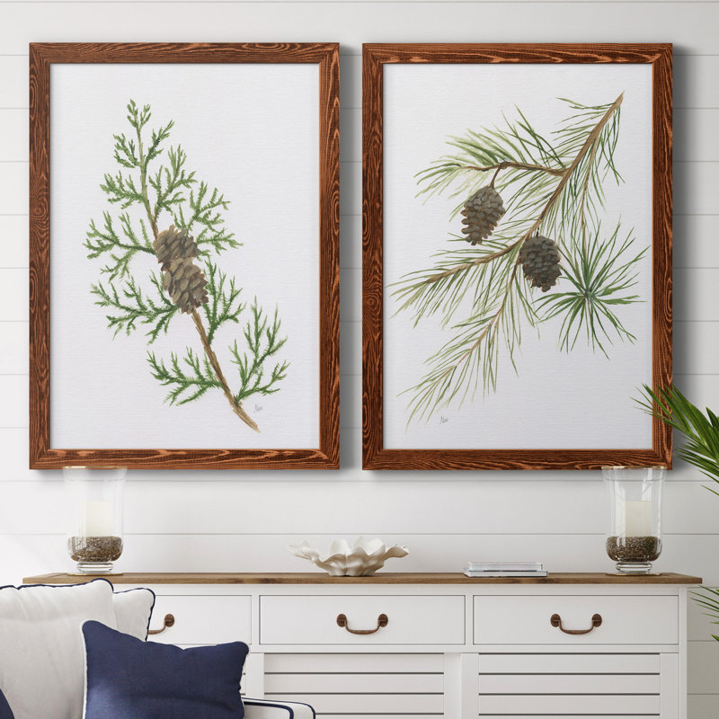 Winter Botanical III - ensemble de 2 reproductions d'art, H 44 po x l 31 po x P 1 po, Toile avec cadre érable, Pas de tapis