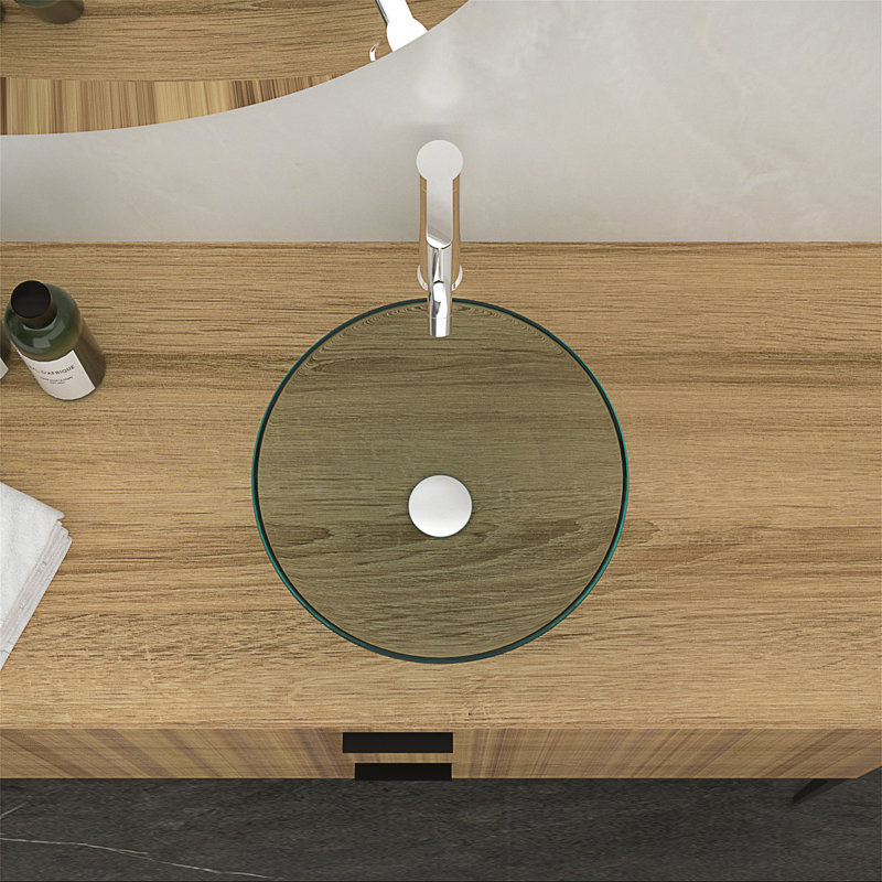 Lavabo de salle de bain vasque en verre trempé avec bonde escamotable