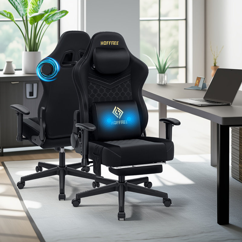 Gaming Chair With Speakers, Ergonomic Computer Chair With 2D Armrests And Footrest Massage Lumbar Support, High Back Comfortable Gamer Chair For Adults 350Lbs Suede Fabric For Office Game
