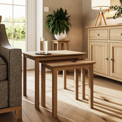 Daris Nest Of 2 Side End Tables. Solid Oak. Fully Assembled.