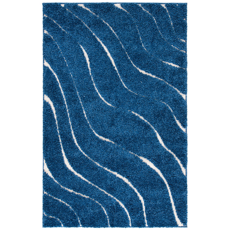 Ashal Abstract Blue/Cream Area Rug, Rectangle 3'3" x 5'3"