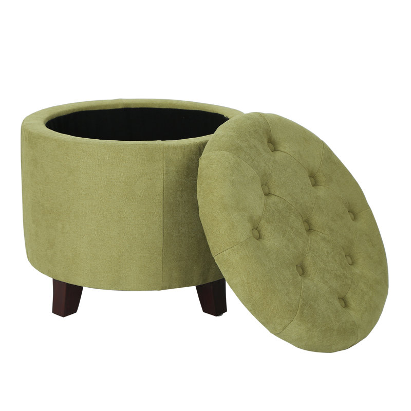 Vella Upholstered Ottoman, Dark Green Linen