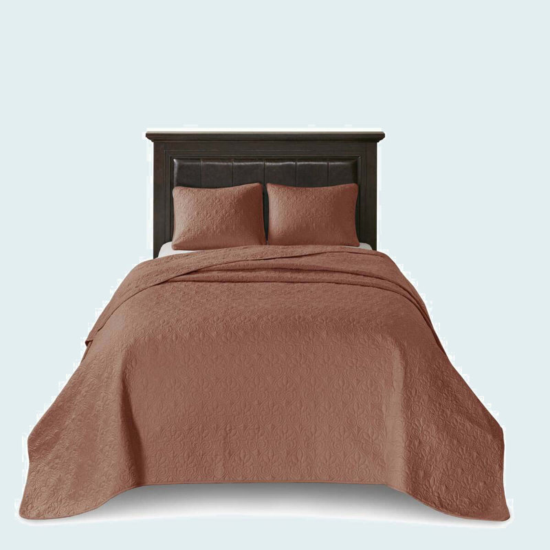 3 Piece Reversible Quilt Set Clay, Red, Full/Queen Quilt + 2 Standard Pillow Shams
