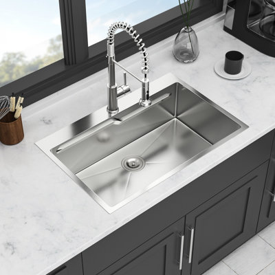 33" Drop-In Kitchen Sink - 22X33 Inch Stainless. 16 Gauge T304. Utility Upgrade. Soundproof & Unimpeded Drainage. Complete Accessory Kit Practical Application. Unclogged Draining.