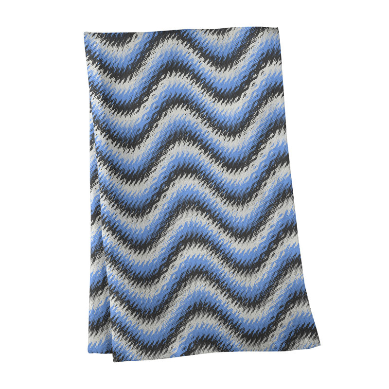 Torchon à rayures ondulées, Polyester sergé, Bleu / noir / blanc