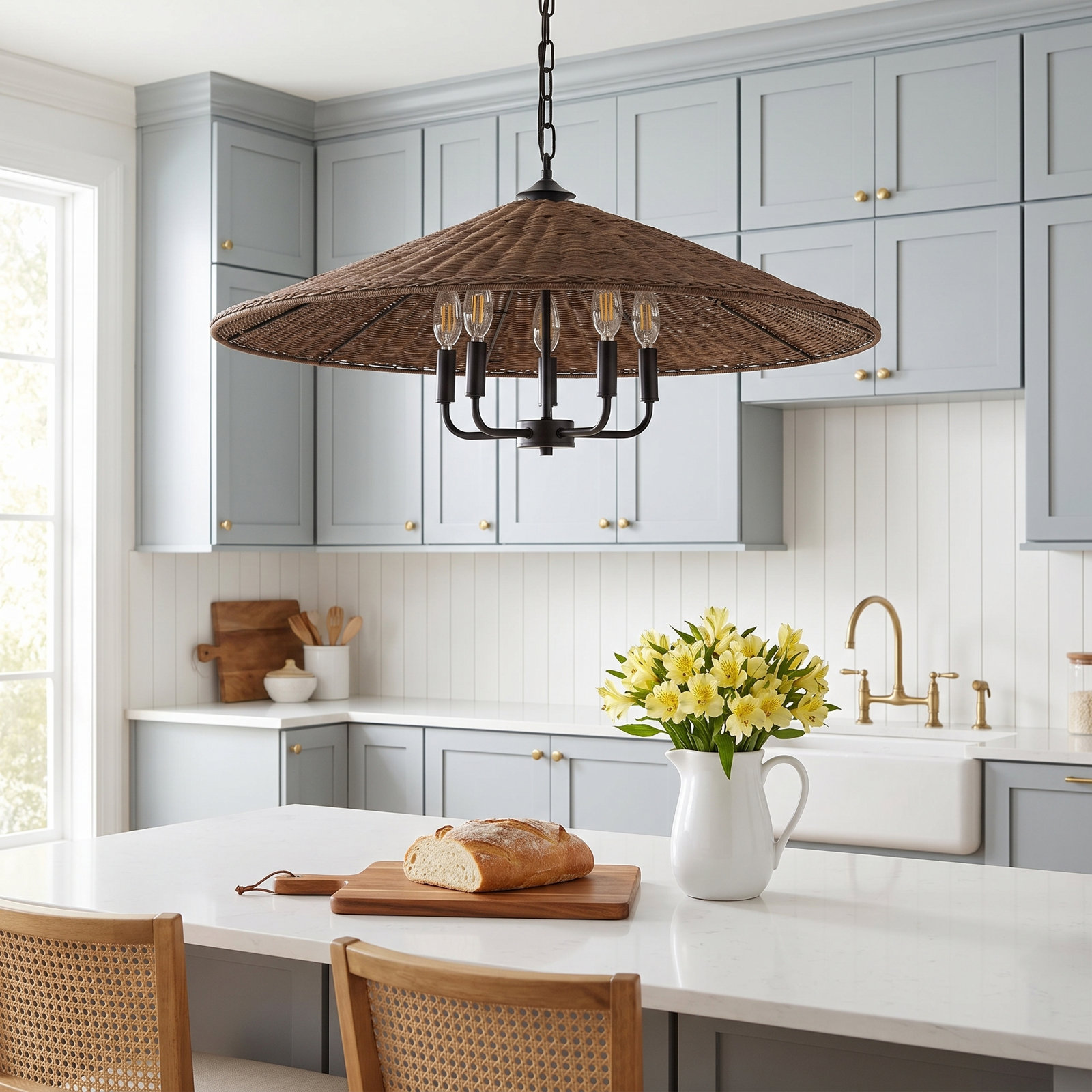 Venie 5 Light Rattan Dimmable Pendant