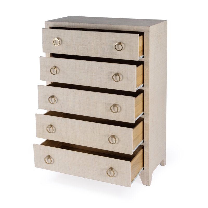 Bar Harbor 5 Drawer Raffia Dresser, Natural