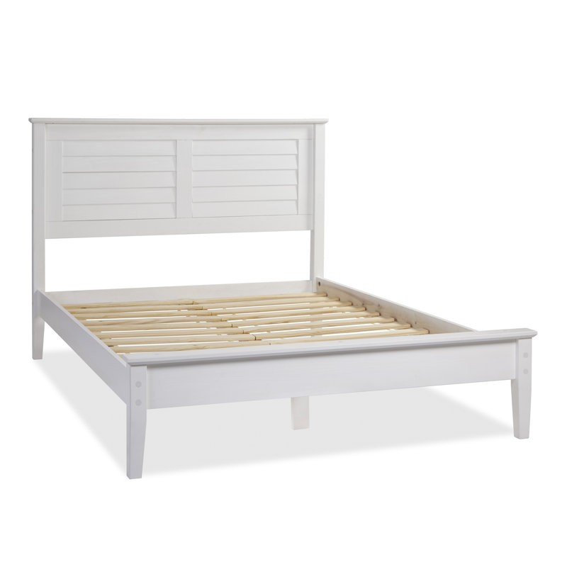 Lit plateforme en bois massif Greenport, Blanc brossé, Grand