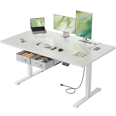 Electric Standing Desk with Built-in Outlet & Storage Drawer,55" W x 31.5" D Adjustable Height Computer Desk with 2 Memory Modes,Stable Sit-Stand Desk with Charging Station,Spacious Workstation for Home Office
