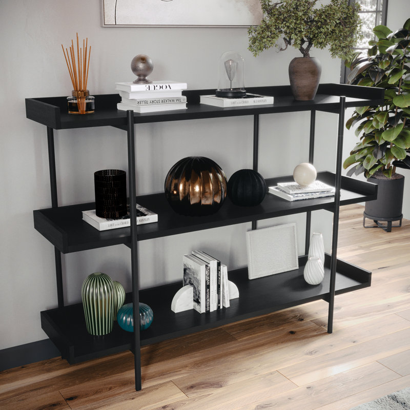Raines Martha Stewart Emmett 3 Shelf Storage Display Unit Bookcase with Metal Frame, Black Wood Grain/Oil Rubbed Bronze