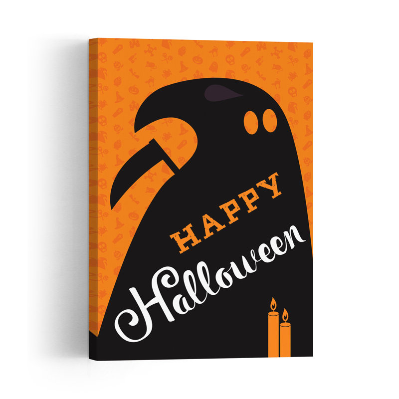 Happy Halloween Ghost Abstract Contemporary Autumn Wall Art Print 1 Piece Wrapped Canvas Wall Art, 45.72cm H x 30.48cm W