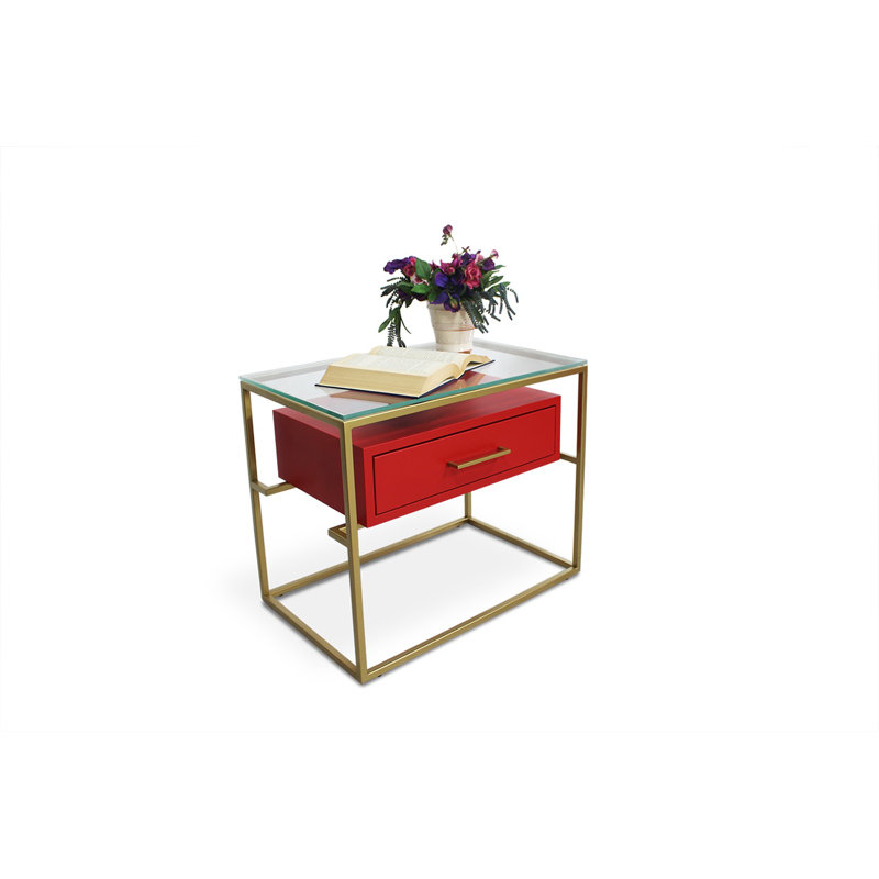 Gorton Glass Top End Table, Red, Gold