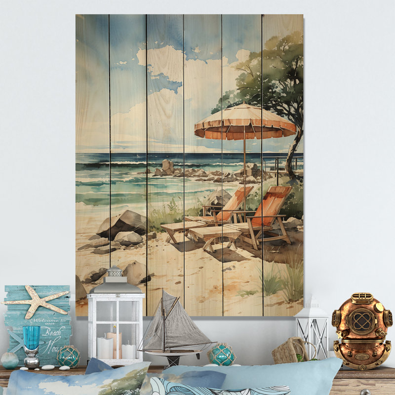 Photo de chaises de plage III - impression sans cadre sur bois, H 40 po x l 30 po x P 0,78 po